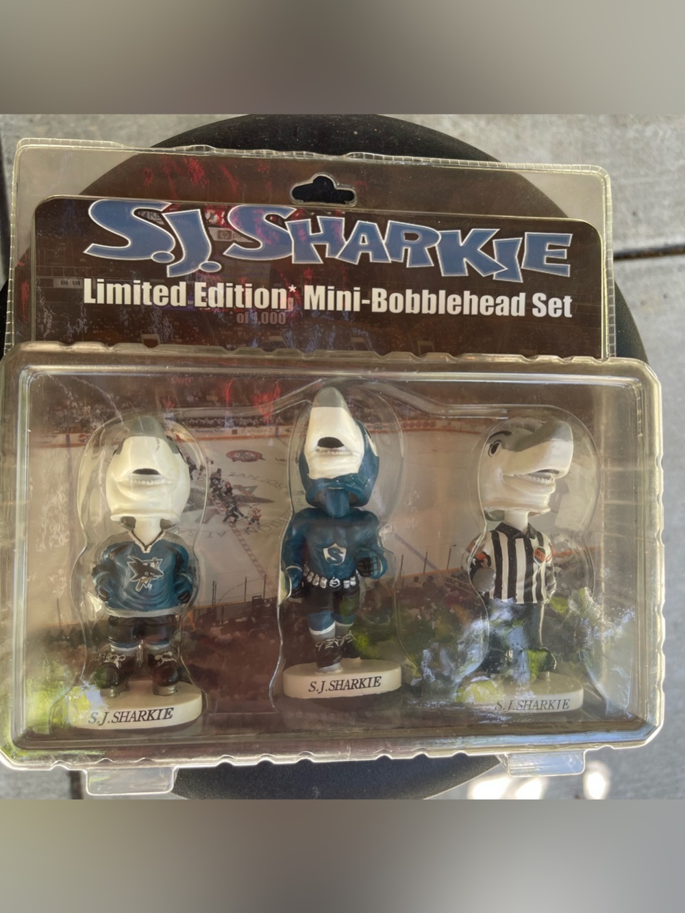 S.J. Sharkie Limited Edition Mini Bobble Head Set San Jose Hockey Sharks NEW